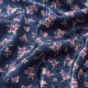 Cetim Stretch Jacquard Ramos de flores – azul-marinho, 