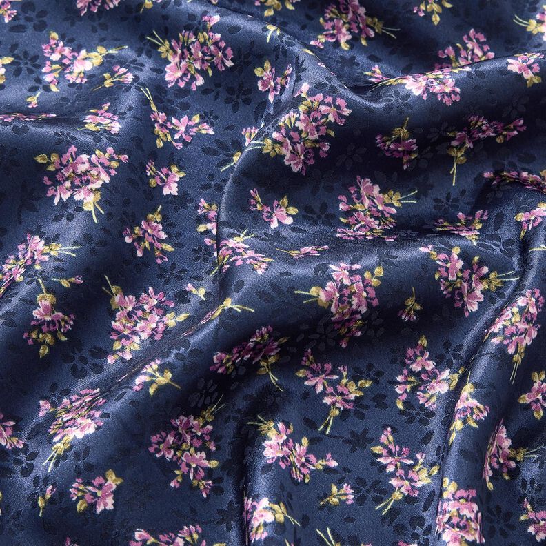 Cetim Stretch Jacquard Ramos de flores – azul-marinho,  image number 2