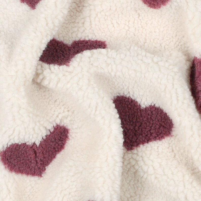 Tecido de pelúcia Teddy Corações | by Poppy – natural/bordô,  image number 2