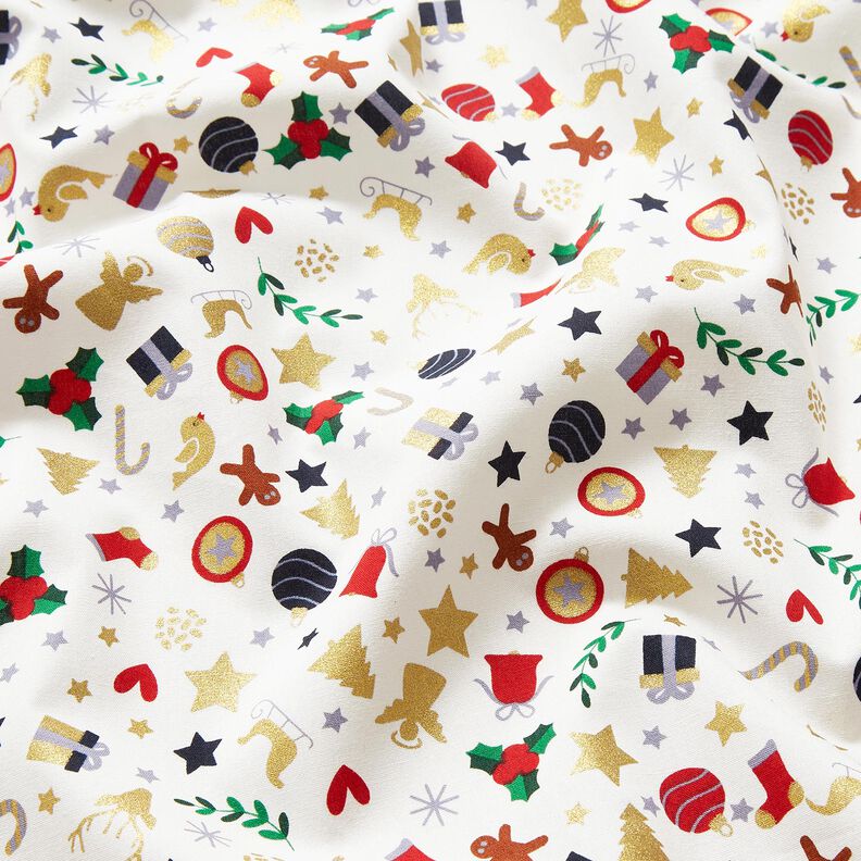 Tecido de algodão Popelina Pequenos desenhos de Natal – bege claro/dourado,  image number 2