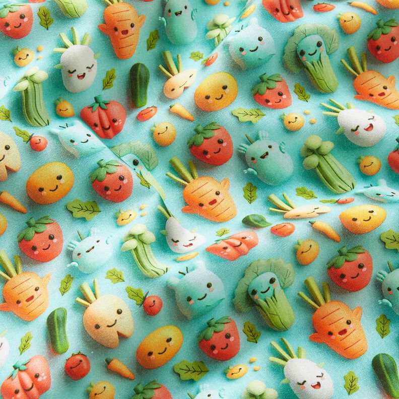 Popelina de algod&atilde;o Legumes de plasticina felizes Impress&atilde;o Digital &ndash; azul marinho,  image number 2