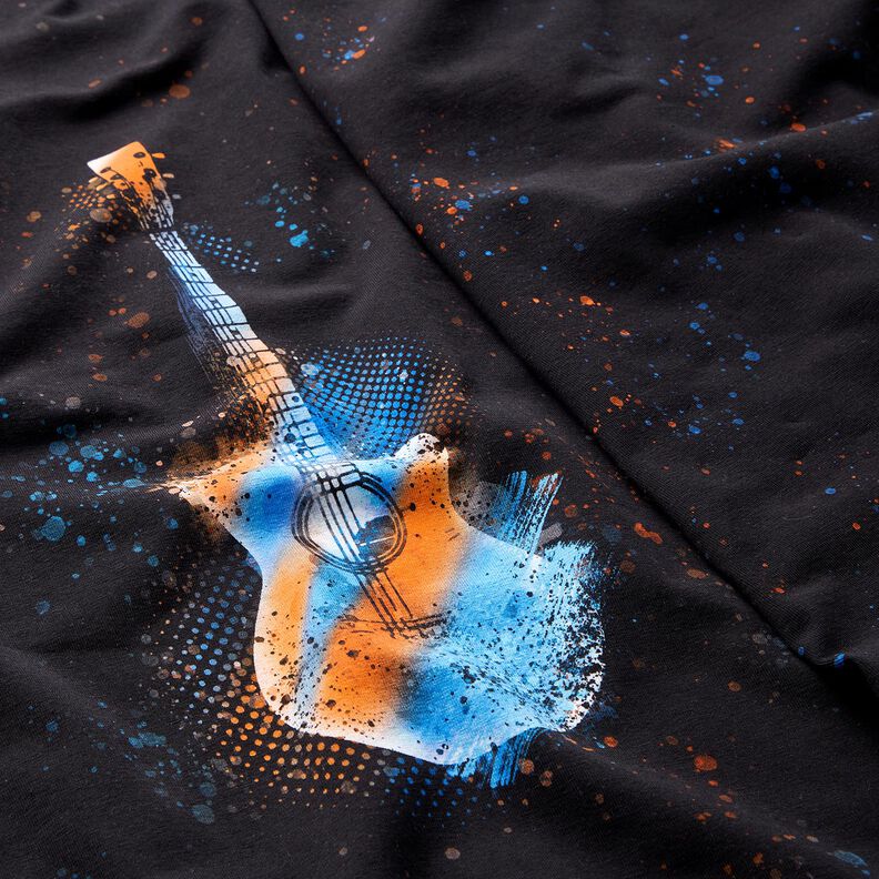 Jersey de algodão Barra Guitarra | Glitzerpüppi – preto/laranja,  image number 2