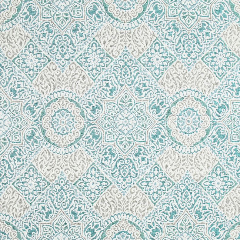 Tecido para decoração Jacquard Azulejos elegantes – azul petróleo claro/bege claro,  image number 1
