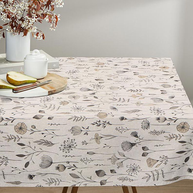 Tecido para decoração Meio linho Panamá Flor desenhada – natural/castanho escuro,  image number 7