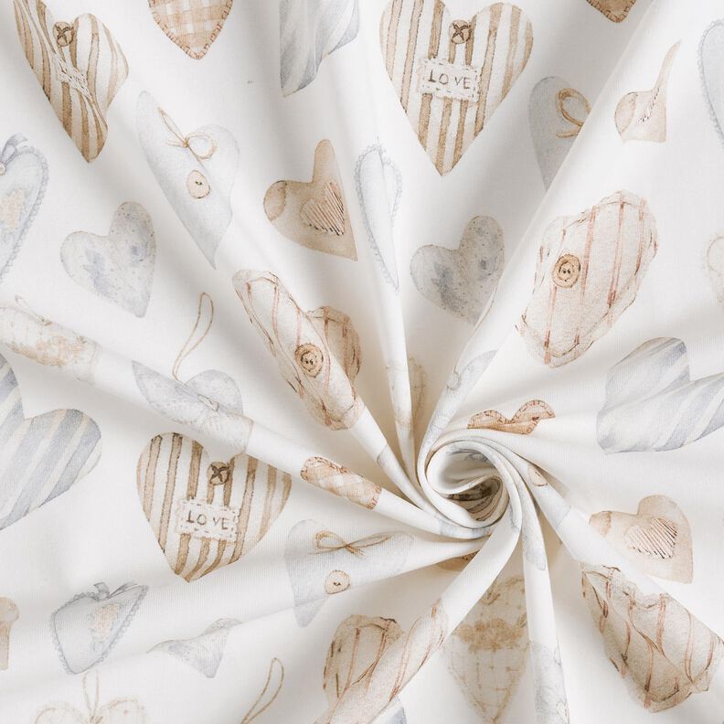 Jersey de algodão Corações de aguarela Impressão Digital – marfim/cinza claro,  image number 3