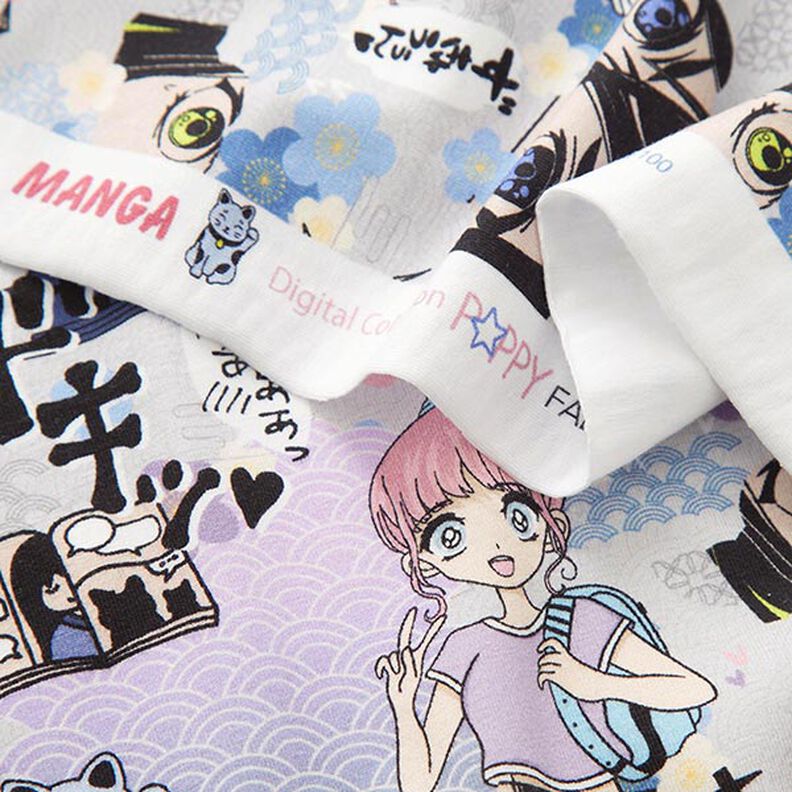 Jersey de algodão Mundo da manga japonesa Impressão Digital – cinzento-prateado,  image number 3