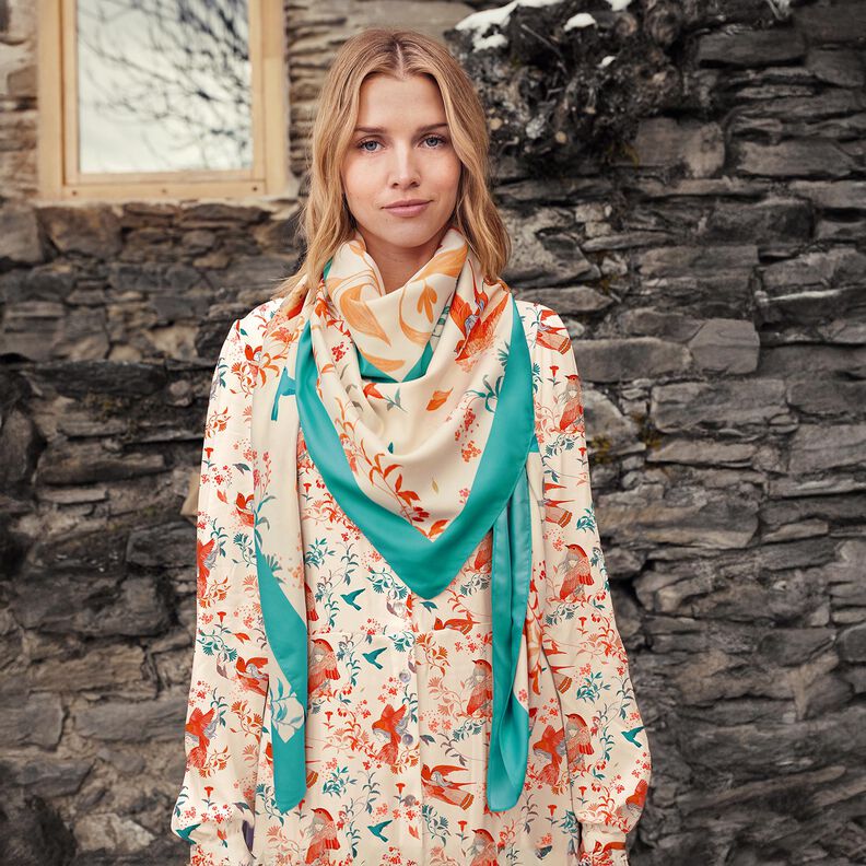 Painel de cetim Pássaros e fadas | Katia Fabrics – azul marinho/creme,  image number 7