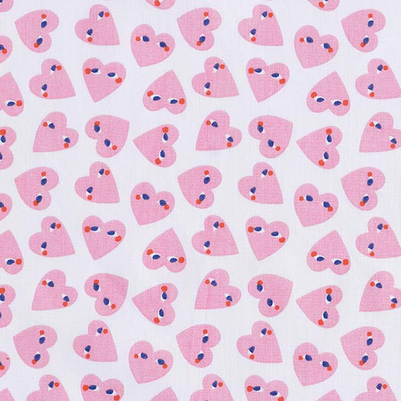 Tecido de algodão Cretone Corações com olhos – branco/rosa,  image number 1