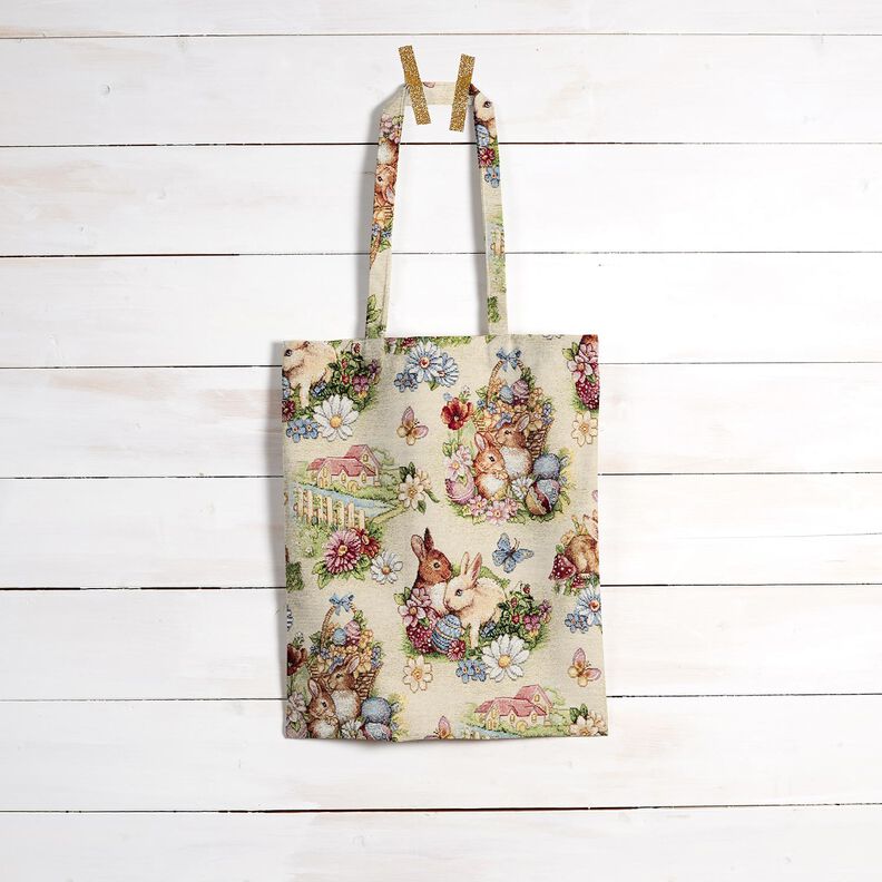 Tecido para decoração Gobelina Coelhinhos de Páscoa no jardim – bege claro/baga,  image number 7