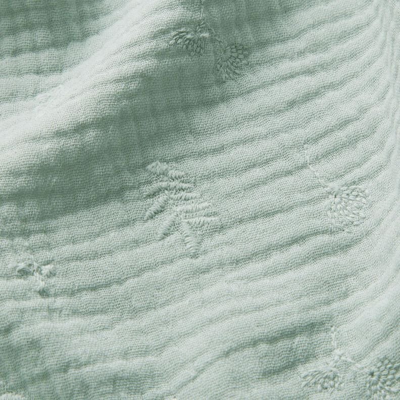 Musselina/ Tecido plissado duplo Bordado Flores e ramos – menta clara,  image number 6