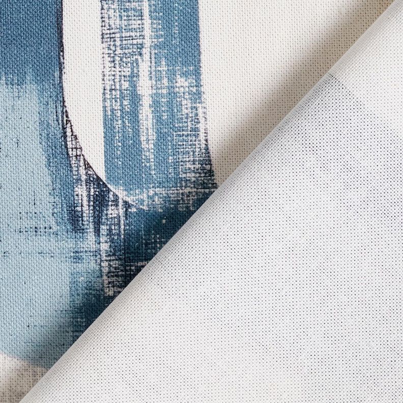 Tecido para decoração Meio linho Panamá Corrente abstrata – marfim/azul,  image number 4