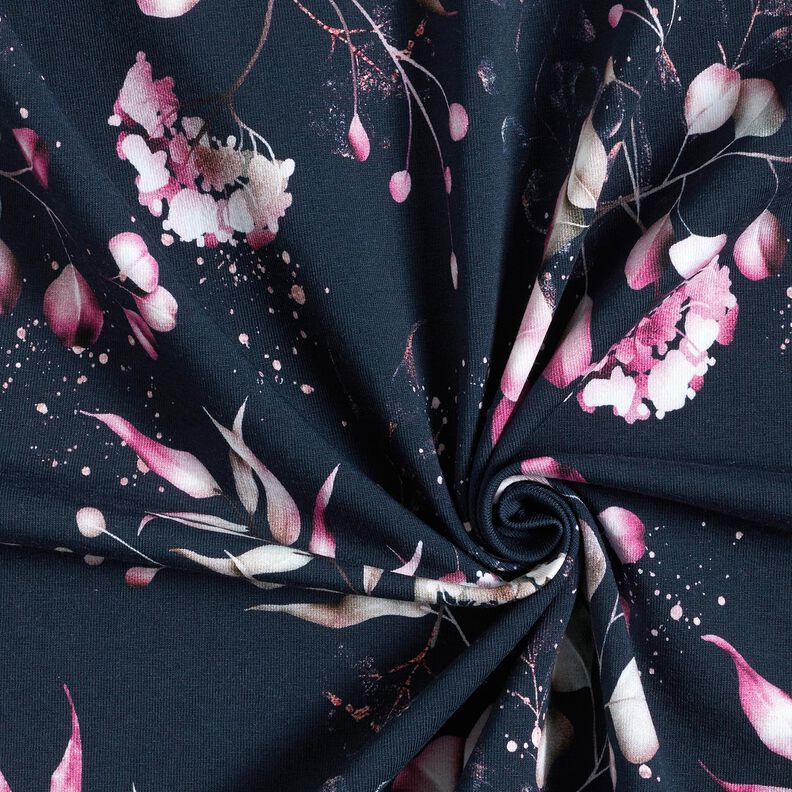 Jersey de algodão Eucalipto e hortênsias | Glitzerpüppi – azul-noite/rosa,  image number 3