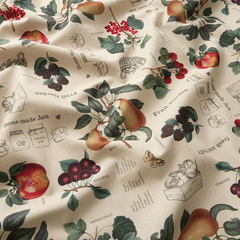 Tecido para decoração Meio linho Panamá Tipos de frutas – natural/verde escuro,  image number 2